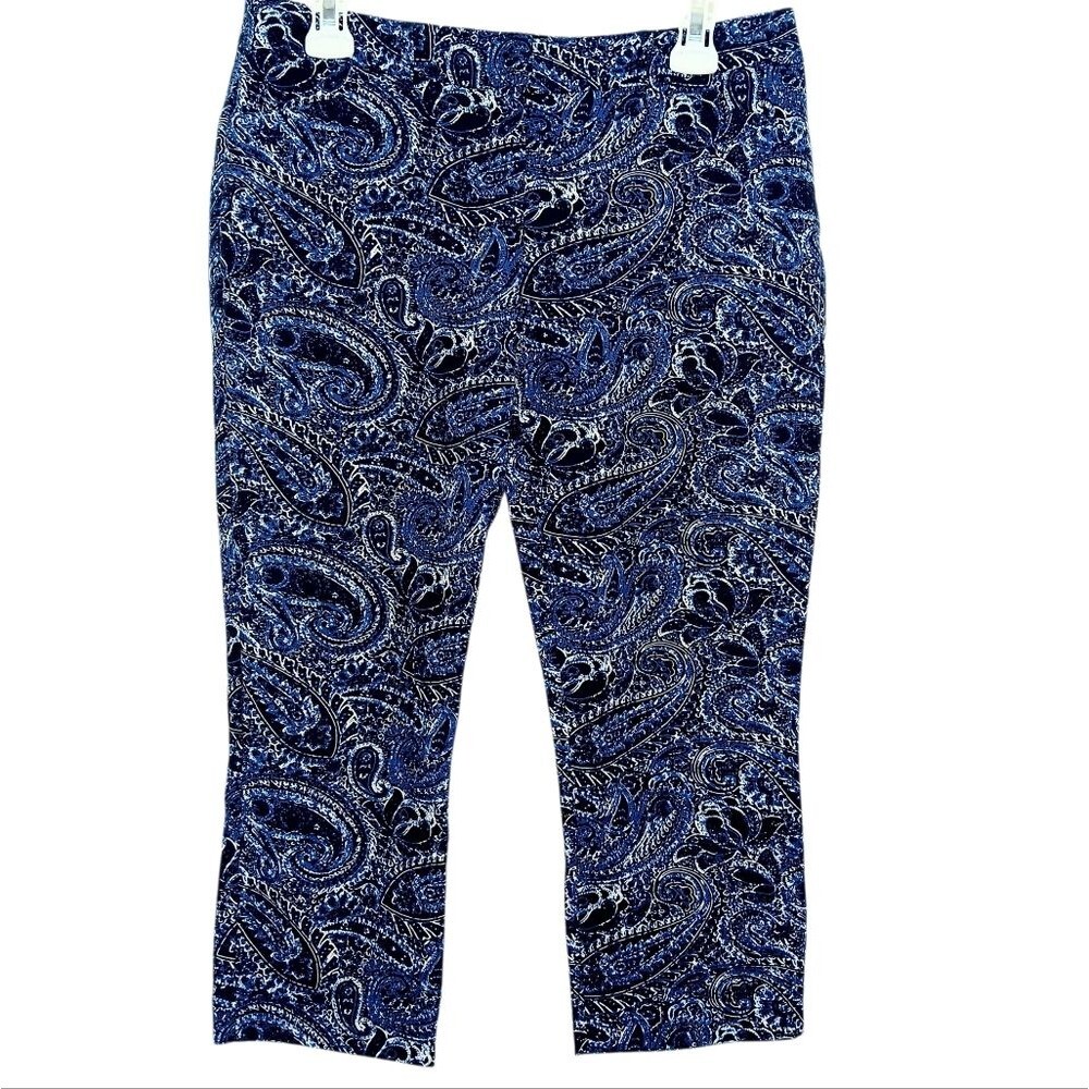ADRIENNE VITTADINI Women’s Blue Paisley Cropped Pants 6 Stretch Boho Chic